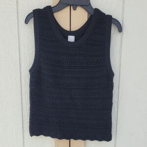 PQ Swim Crochet Tank Top Black Coverup Rich Mom Mob Wife Coastal Hamptons Medium